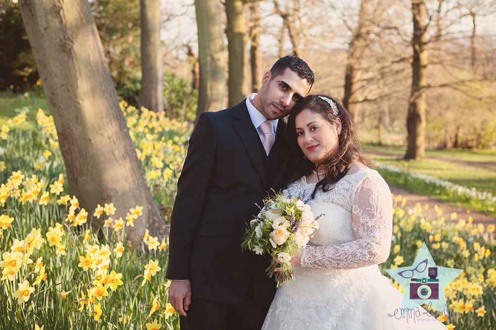 Spring Wedding Photography Portrait in the daffodils at Pembroke Lodge