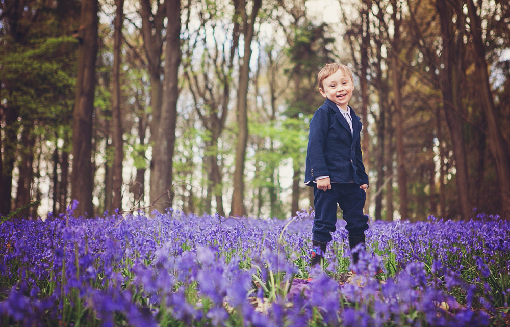 Little boy in the bluebell woods bluebell photography Kent